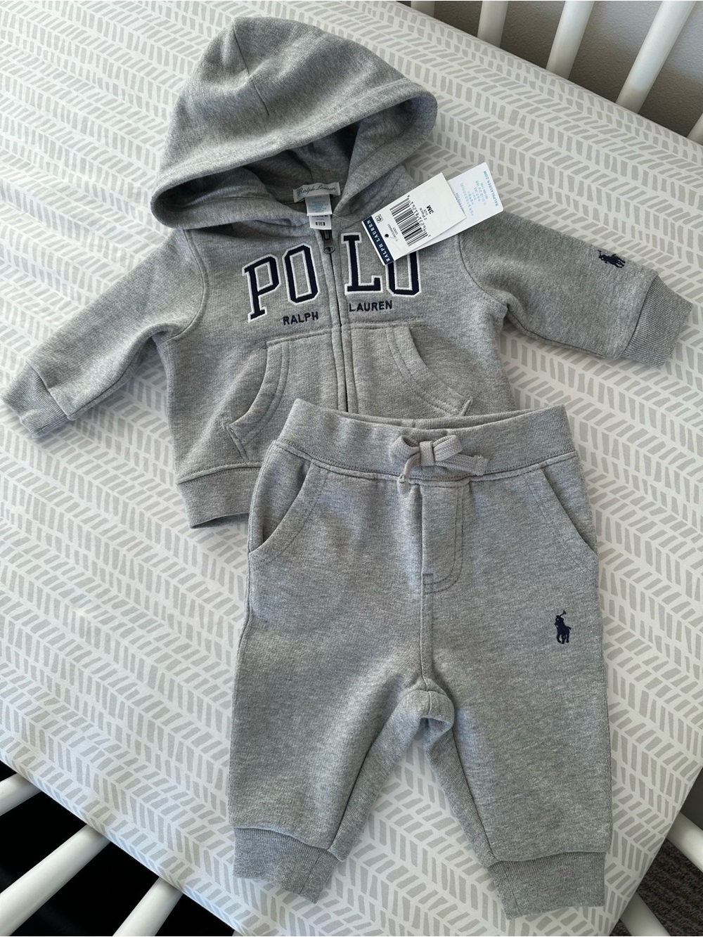 POLO by Ralph Lauren Baby Gray Hooded Zip Sweatshirt & Joggers Set